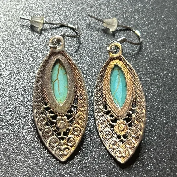 Silver-tone and Faux Turquoise Earrings - Picture 4 of 4